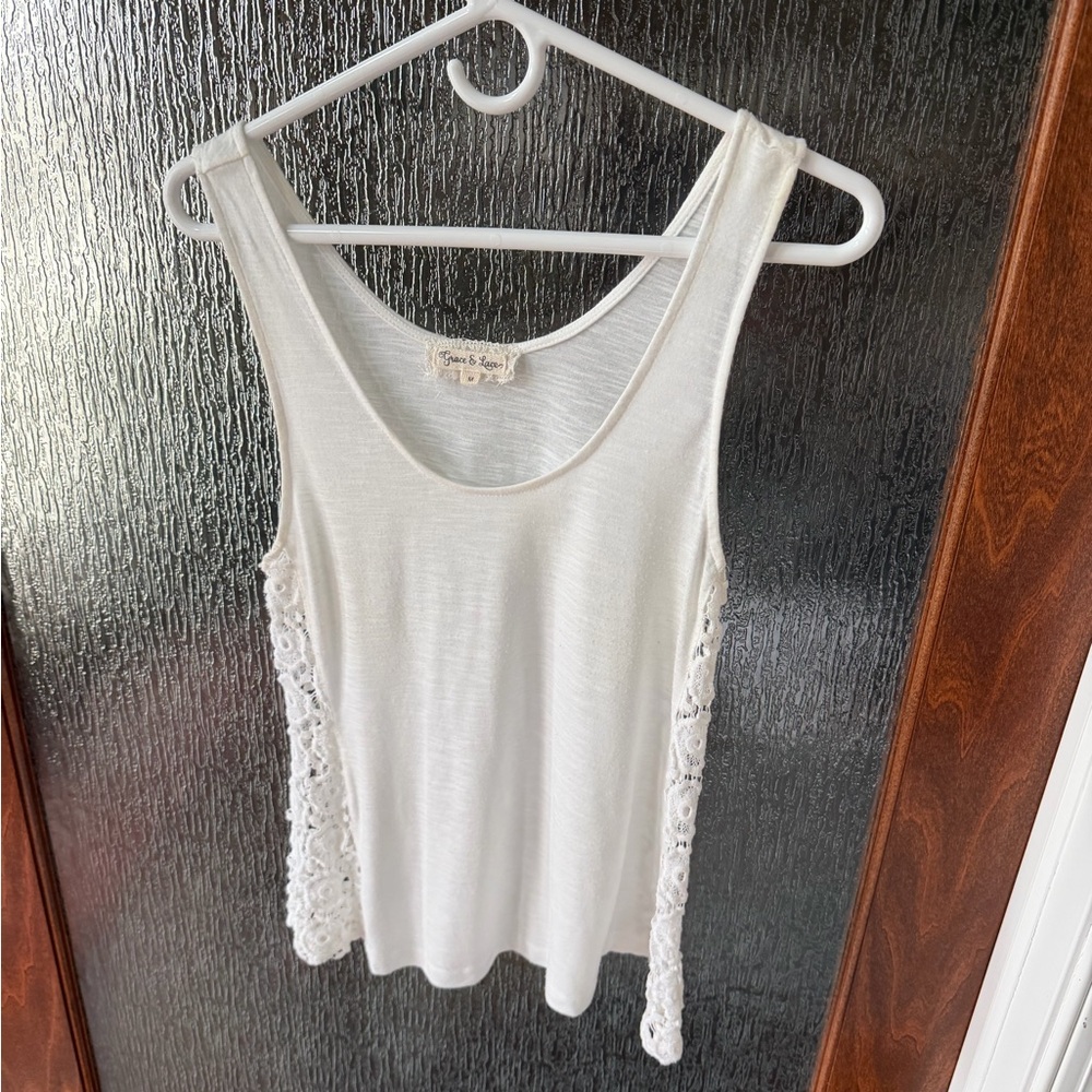 ✨ Grace and Lace Ivory Tank with Crochet Lace Insets ✨